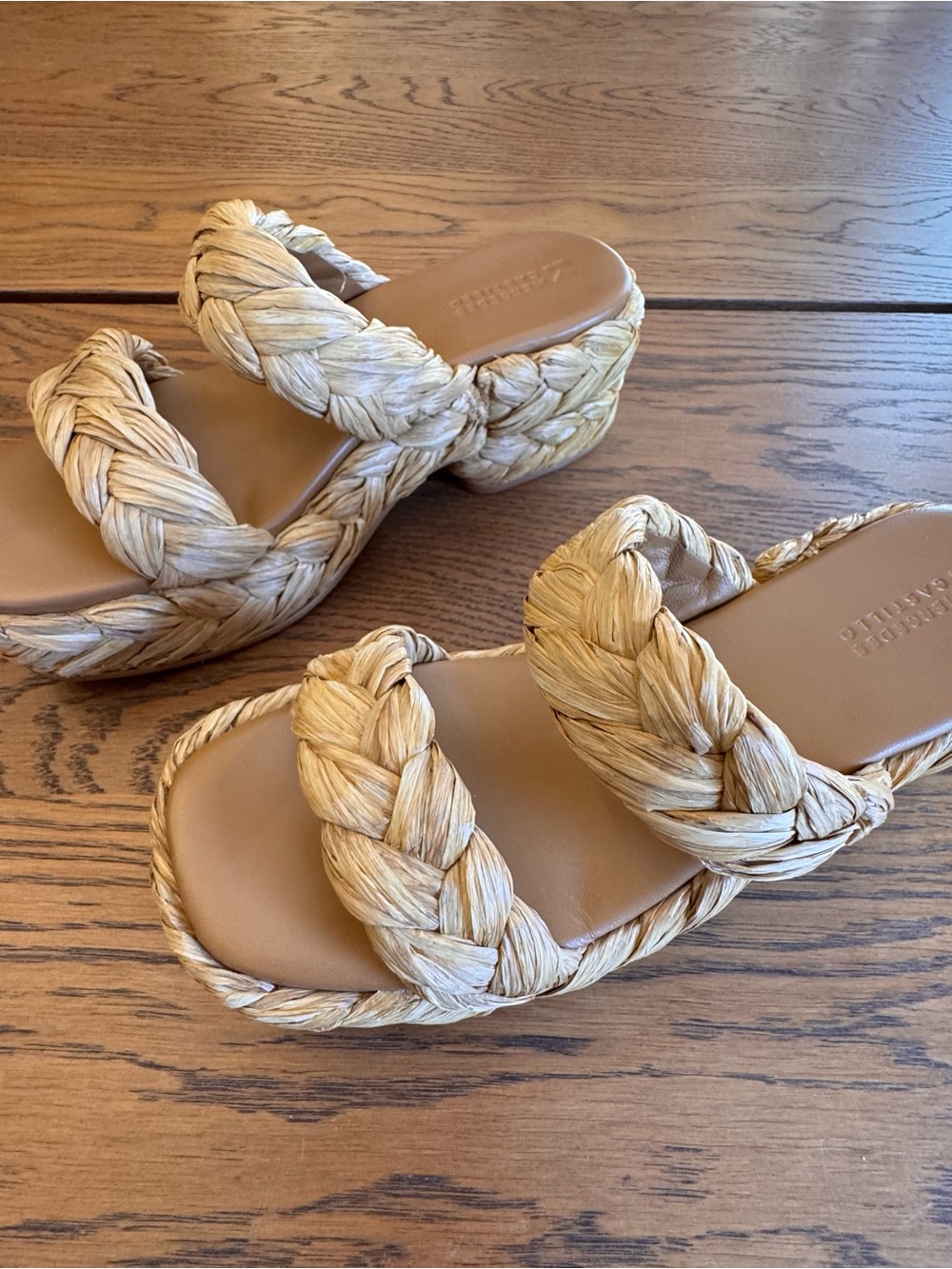 MERCEDES CASTILLO Aurelia Two band Braided Raffia Platform Mules Natural 7 37 - Picture 2 of 9